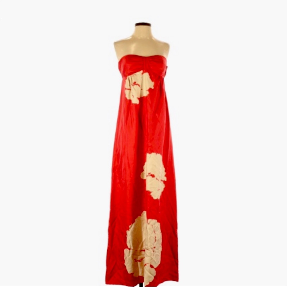 TIBI Red Strapless Floral Maxi Dress